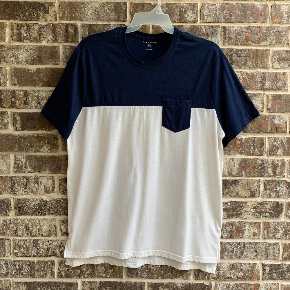 Five Four Men's Short Sleeves Top T-Shirt Colorblock Navy Oatmeal Size XL